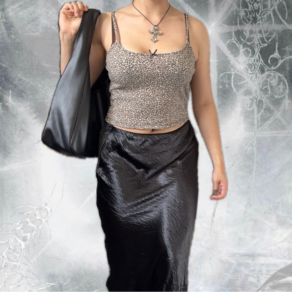 Leopard Print Top and Black Satin Skirt